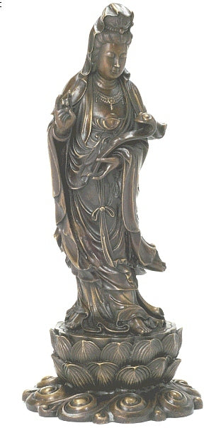 Bronze Kwan Yin with Willow Branch on Lotus