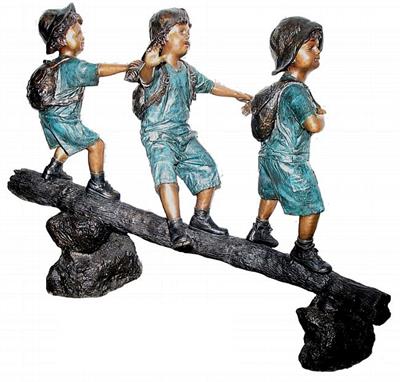 Three Boys Balancing on a Log