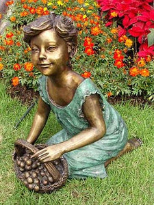 Girl Holding Basket Bronze Sculpture