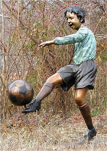 Soccer Boy Kicks His Ball - Bronze Sculpture