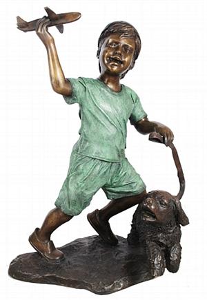 Boy with His Airplane and Dog Sculpture