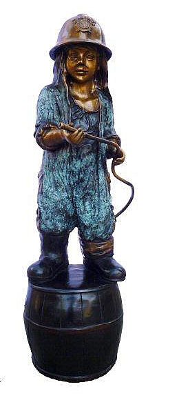 Little Firefighter Girl with Hose Fountain Statue