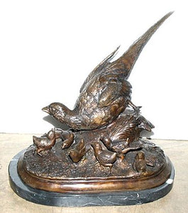 Mother Pheasant with her Young Bronze Sculpture