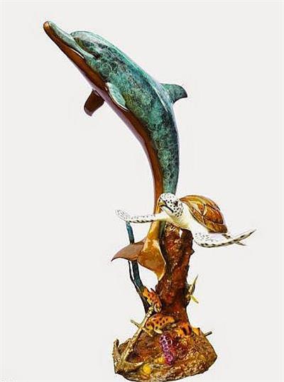 Dolphin and Turtle Bronze Sculpture