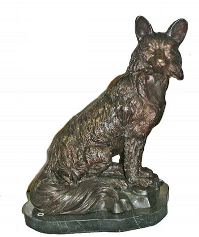 Curious Fox Statue on Marble Base