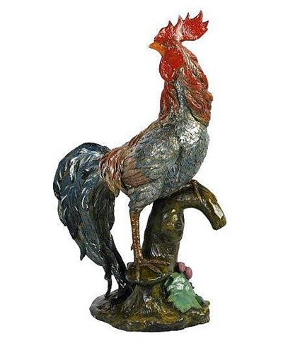 Colorful Rooster Sculpture - Bronze