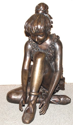 Sitting Ballet Girl Tying Laces - Bronze Sculpture