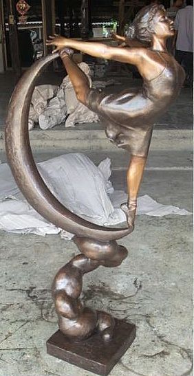 Dancing Ballet Girl on Moon Sculpture