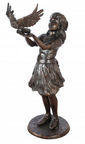 Girl Holding Flying Bird Sculpture