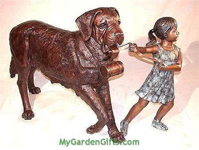 Saint Bernard and Girl Bronze Sculpture
