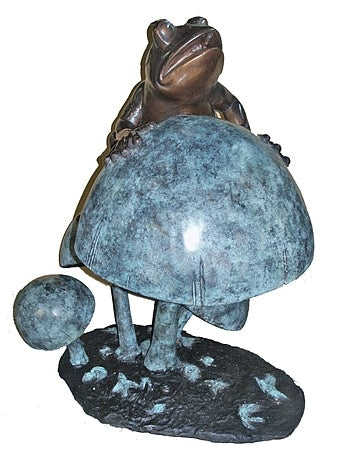 Large Frog Fountain Statue Shown on Mushroom