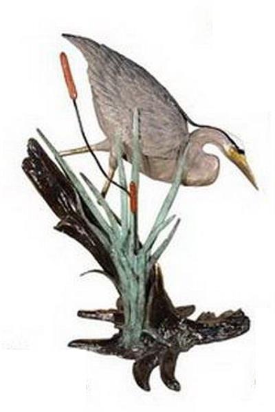 Walking Heron Sculpture Amidst Cattails