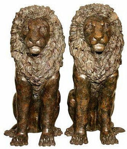 Pair of Royal Lion Sculptures - Bronze