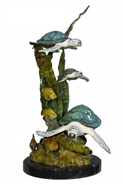 Turtles and Fishes Bronze Sculpture