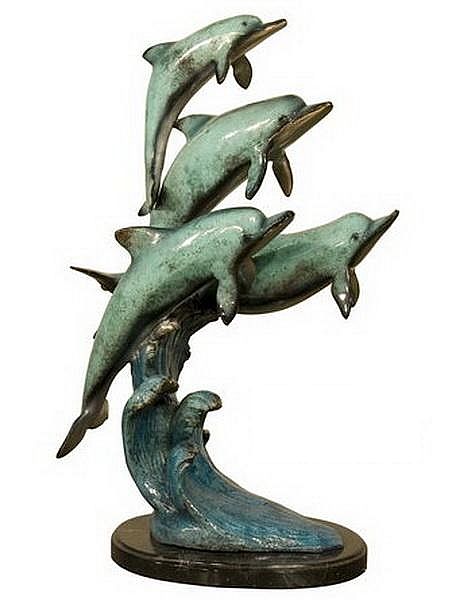 4 Playful Dolphins Bronze Tabletop Sculpture