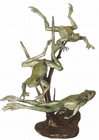 Three Leaping Frogs Bronze Sculpture