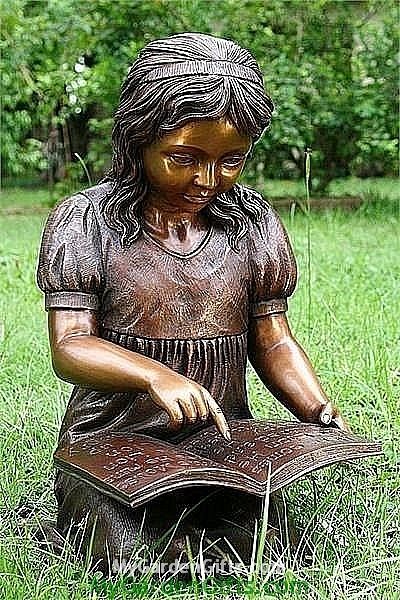 Young Girl Reading a Book Bronze Sculpture