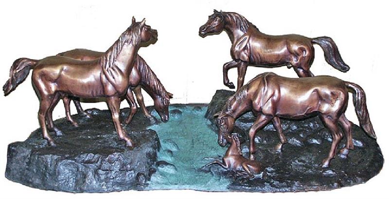 Horses at the River Bronze Sculpture